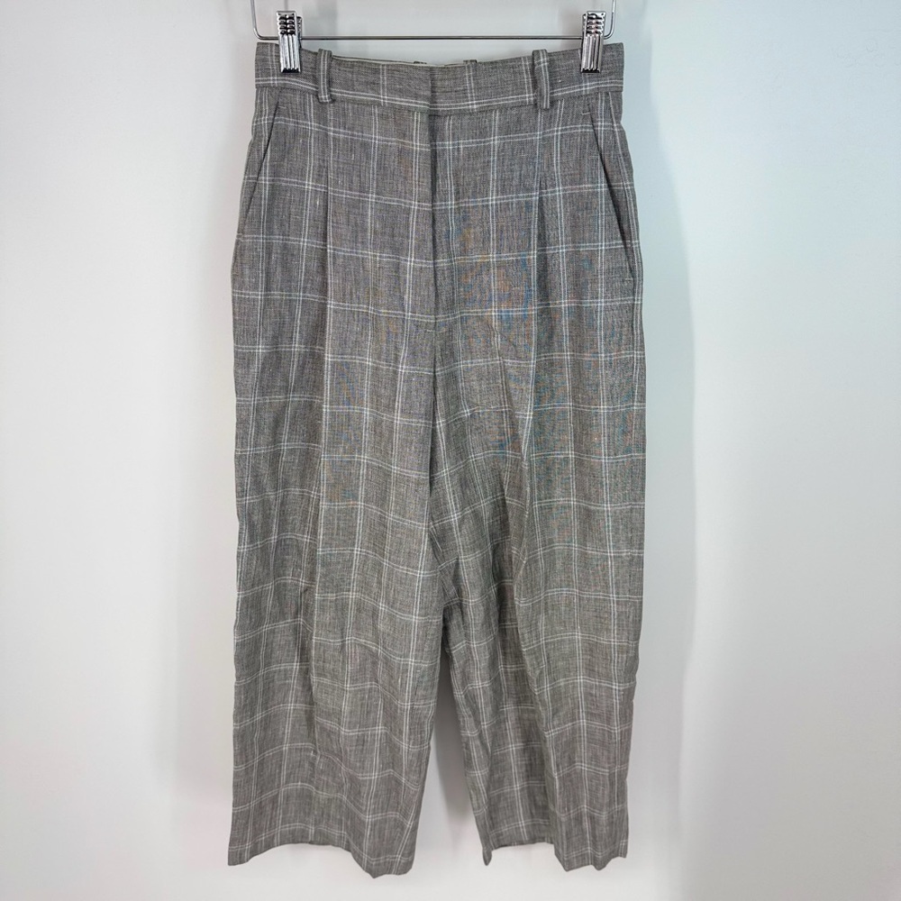 Sandro High Rise Plaid Zip Up Wide Leg Dress Pants